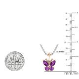 Marquise and Round Amethyst Ladies Butterfly Pendant (Silver Chain Included) 10K Rose Gold